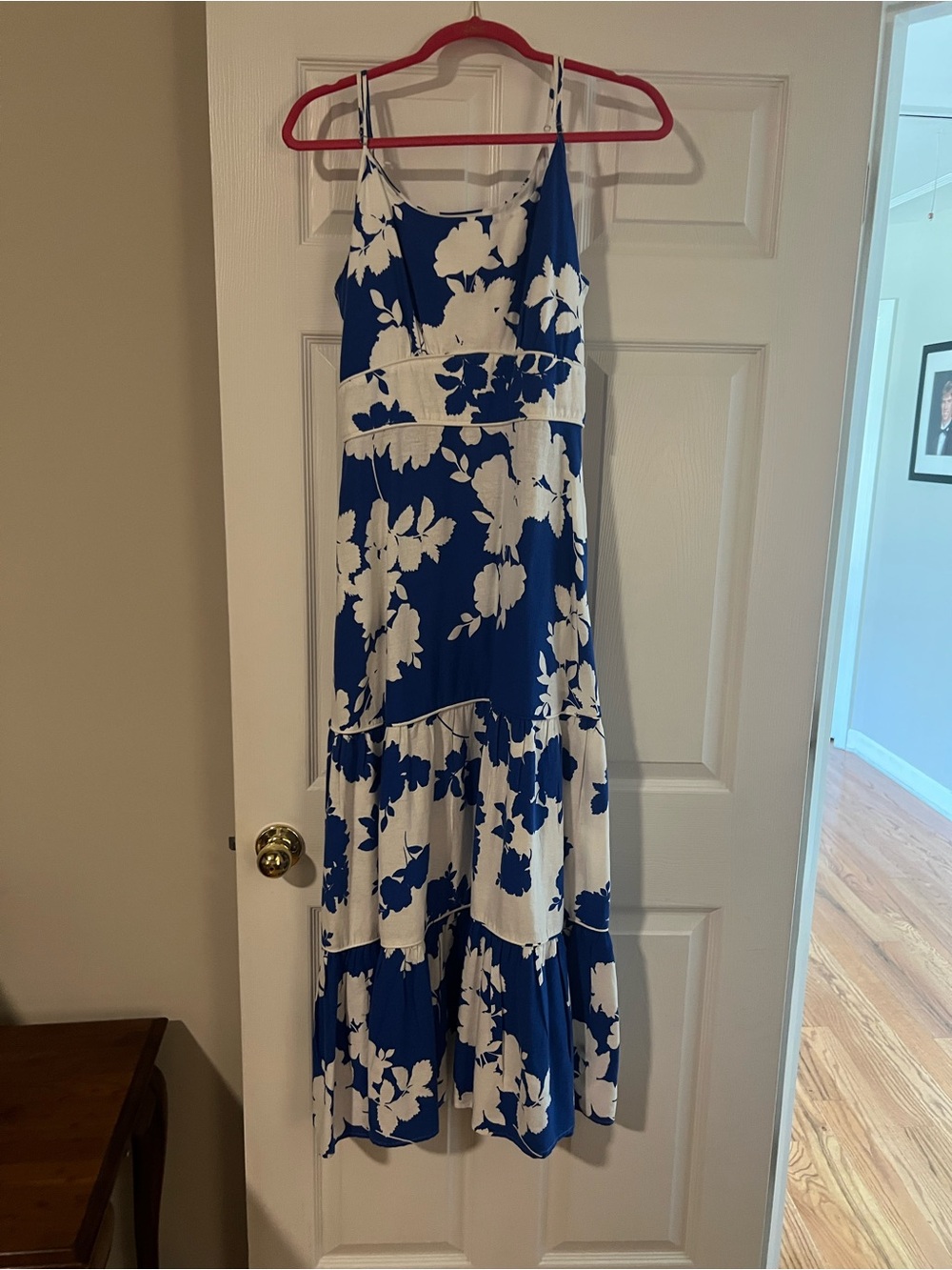 Cynthia Rowley Blue and White Floral Tiered Maxi Dress